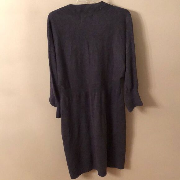 CONNECTED APPAREL SIZE XL BLUE GRAY WOOL V NECK DOLMAN SLEEVE SWEATER DRESS - Picture 6 of 8